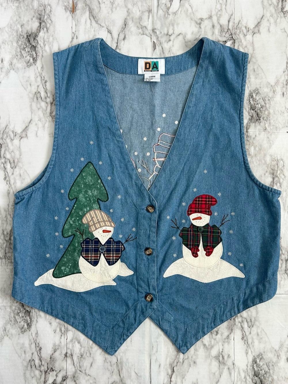 Dominion Apparel women’s size large Denim Christmas Holiday Snowman Vest grandma